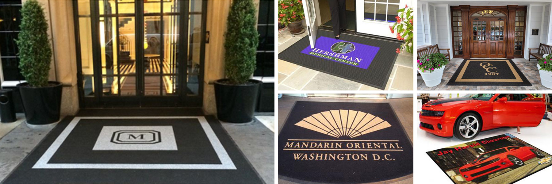Proform custom logo mats displaying a brand at an entrance